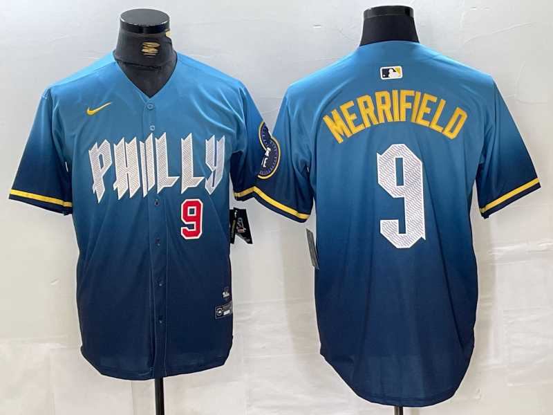 Men%27s Philadelphia Phillies #9 Whit Merrifield Blue 2024 City Connect Limited Stitched Jerseys